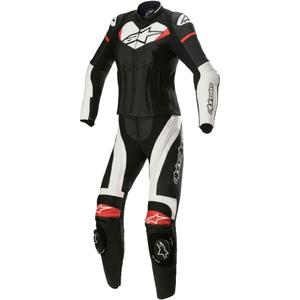 "Alpinestars STELLA GP PLUS 2" moteriškas dviejų dalių odinis motociklininko kombinezonas juodos, baltos ir raudonos spalvų