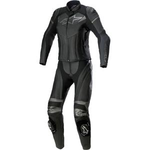 Alpinestars STELLA GP PLUS 2 moteriškas dviejų dalių odinis motociklininko kostiumas juodos ir pilkos spalvos metalo spalvos