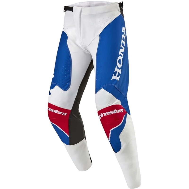 "Alpinestars Racer Iconic Honda" motokroso kelnės balta-mėlyna-raudona-juoda