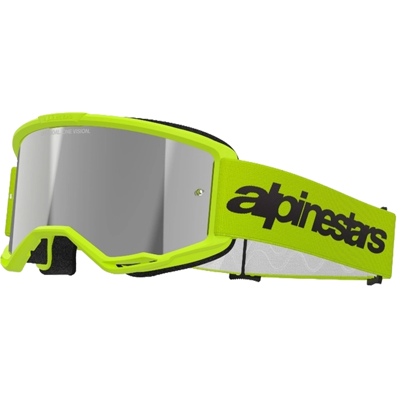 Alpinestars Vision 3 Wordmark fluo geltonos spalvos motokroso akiniai su sidabriniais radialiniais lęšiais