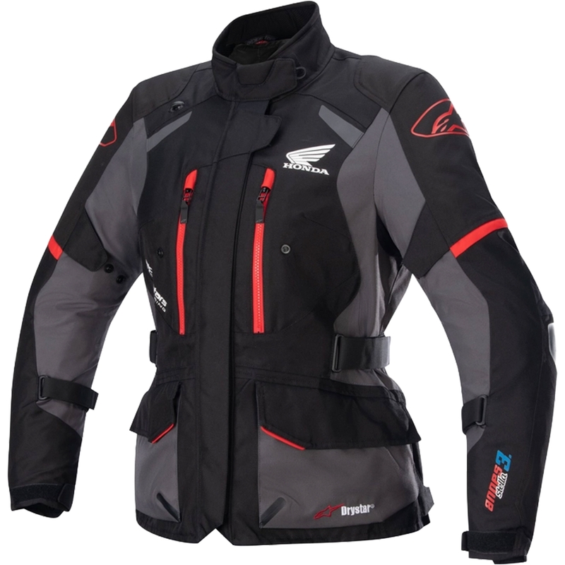 Alpinestars Stella Andes Drystar Honda Juodai pilka moteriška motociklininko striukė