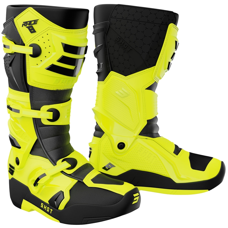 „Shot Race 8“ motociklo batai, fluorescencinės geltonos spalvos