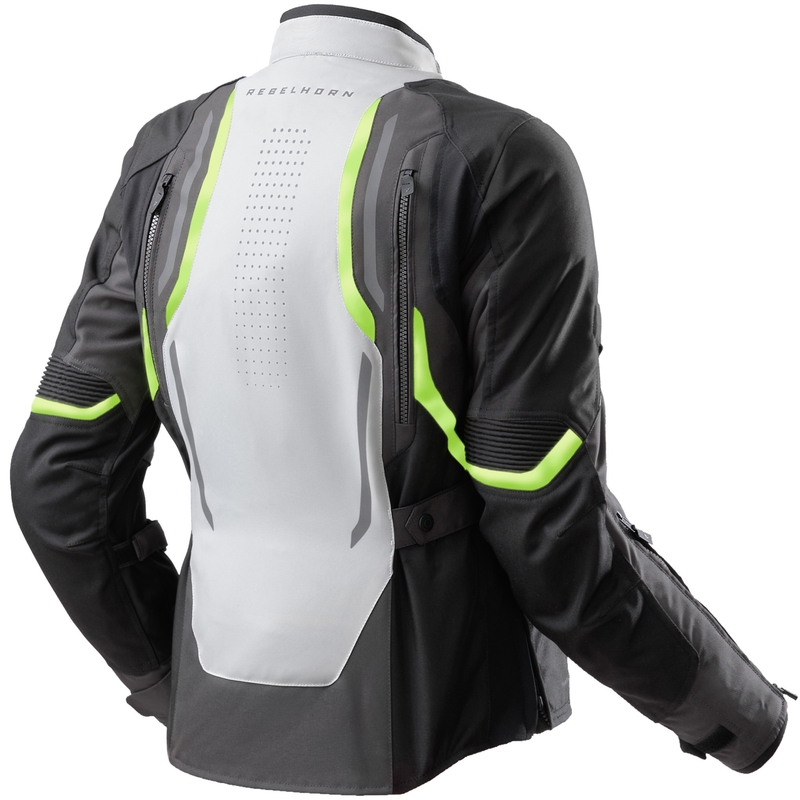 Moteriška motociklo striukė „Rebelhorn Hiker IV“ juoda-pilka-fluorescencinė geltona