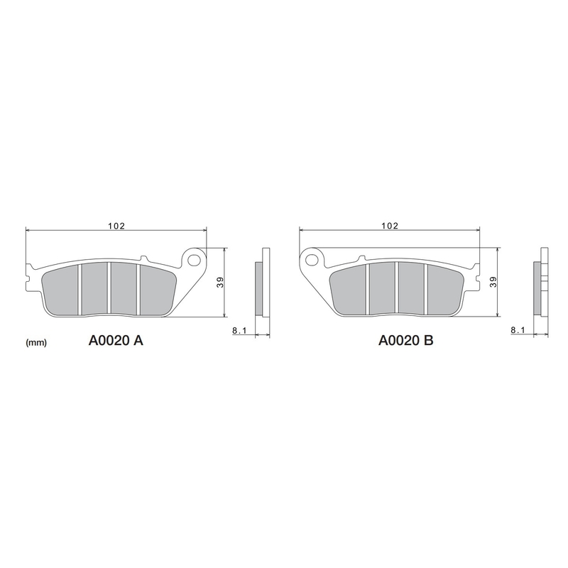 Stabdžių kaladėlės NISSIN pusiau metalinis mišinys 102x39x8,1 mm 2 vnt.