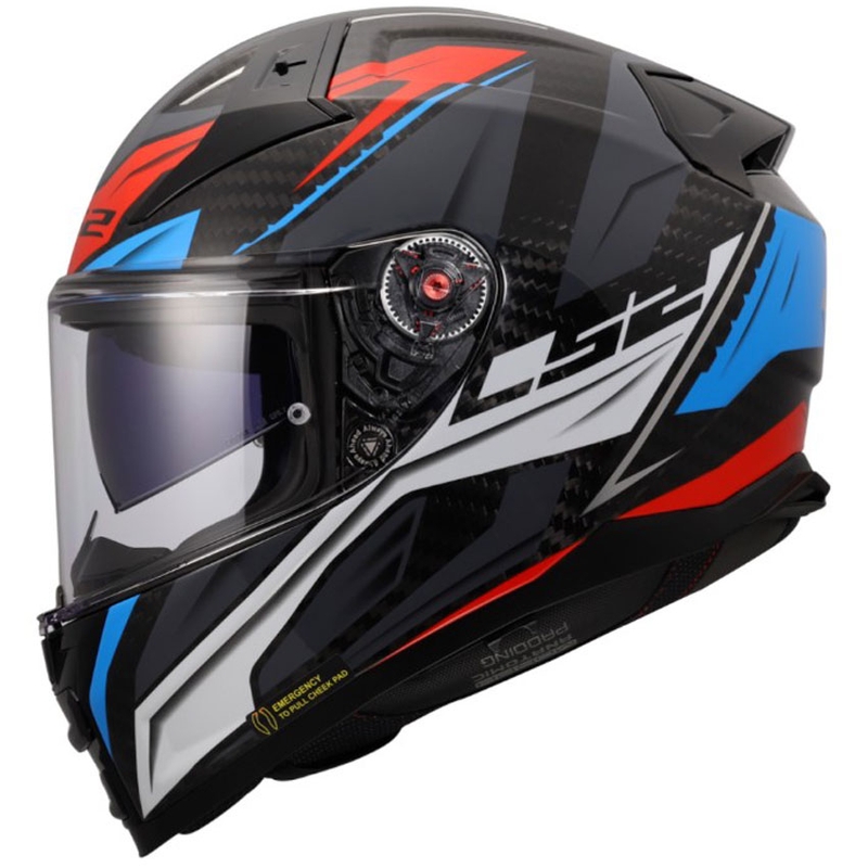 Uždaras motociklo šalmas LS2 FF811 Vector II C Savage balta-mėlyna-raudona