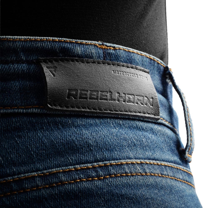 Moteriški motociklininko džinsai „Rebelhorn Classic Monolayer“ gelsvai mėlyni