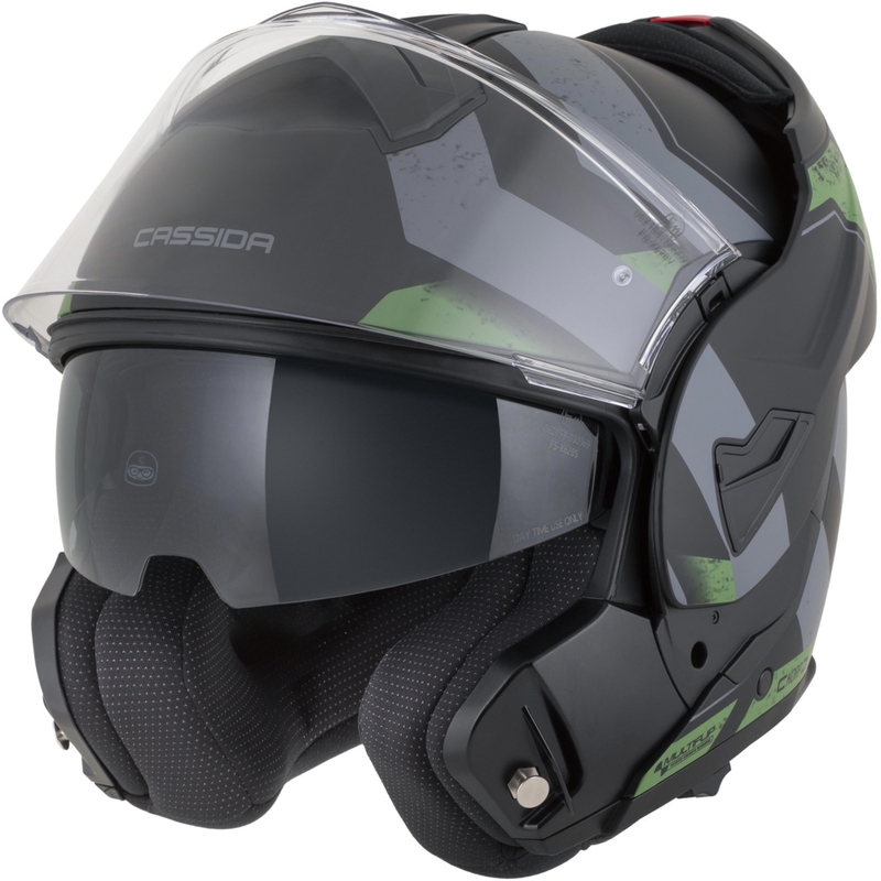Cassida MultiFlip Korp atlenkiamas motociklo šalmas, matinės juodos-žalios-pilkos spalvos