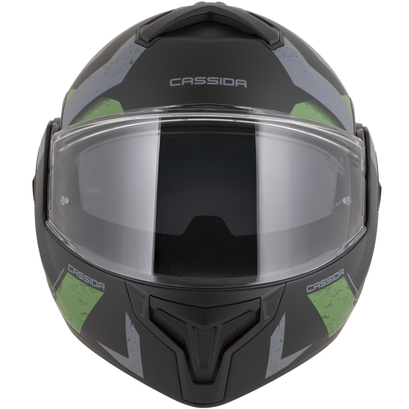 Cassida MultiFlip Korp atlenkiamas motociklo šalmas, matinės juodos-žalios-pilkos spalvos