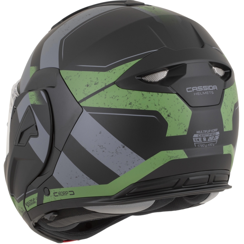 Cassida MultiFlip Korp atlenkiamas motociklo šalmas, matinės juodos-žalios-pilkos spalvos