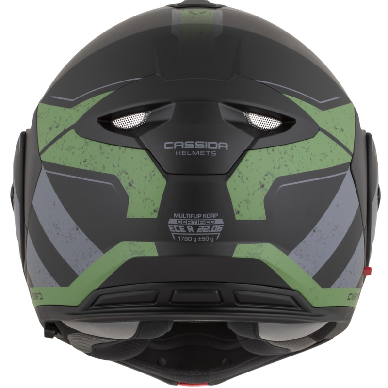 Cassida MultiFlip Korp atlenkiamas motociklo šalmas, matinės juodos-žalios-pilkos spalvos