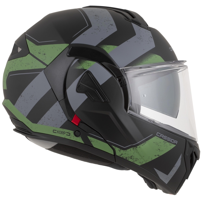 Cassida MultiFlip Korp atlenkiamas motociklo šalmas, matinės juodos-žalios-pilkos spalvos