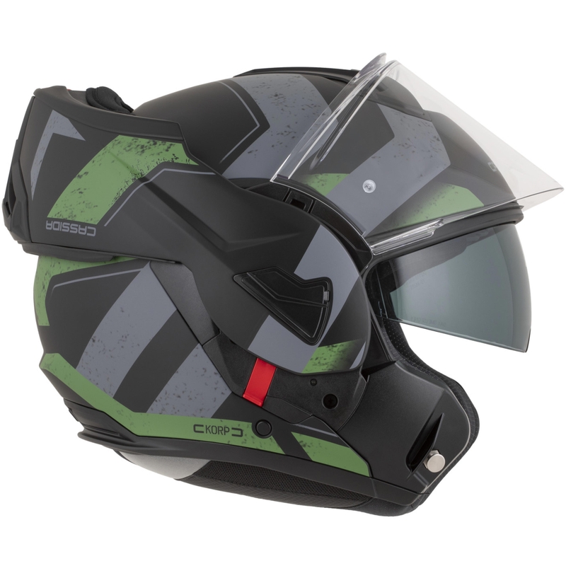 Cassida MultiFlip Korp atlenkiamas motociklo šalmas, matinės juodos-žalios-pilkos spalvos