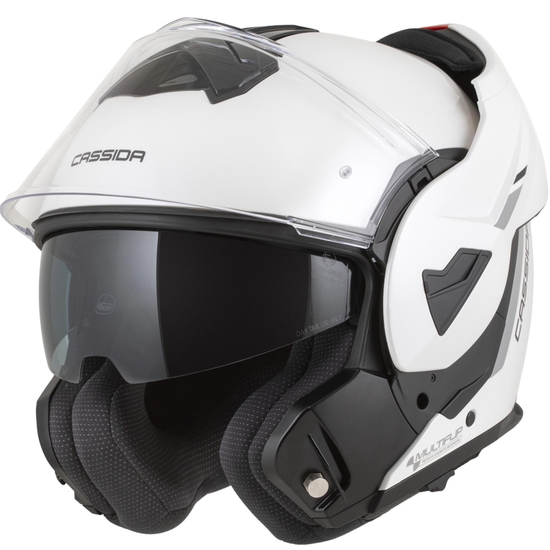 Cassida MultiFlip Solid atlenkiamas motociklo šalmas, perlinės baltos-juodos spalvos