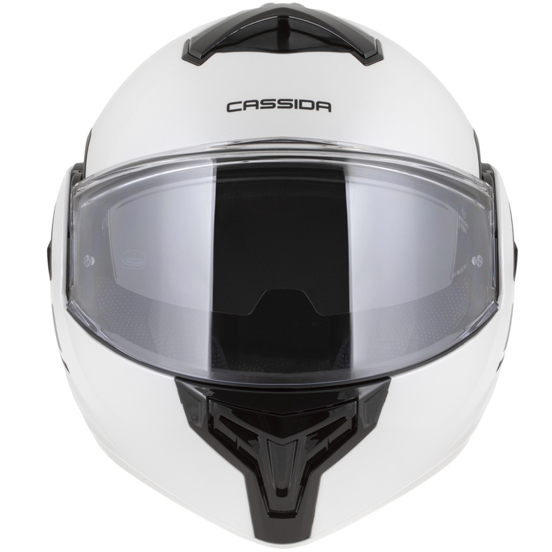 Cassida MultiFlip Solid atlenkiamas motociklo šalmas, perlinės baltos-juodos spalvos