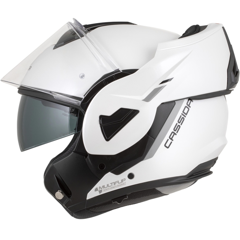 Cassida MultiFlip Solid atlenkiamas motociklo šalmas, perlinės baltos-juodos spalvos