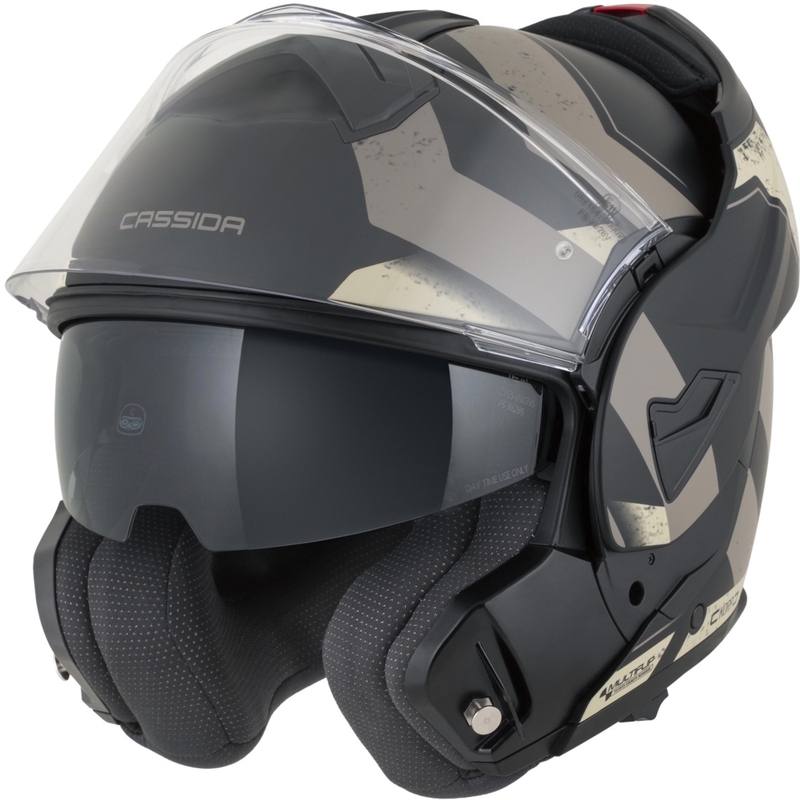 Cassida MultiFlip Korp atlenkiamas motociklo šalmas, matinės juodos-smėlio-chaki spalvos