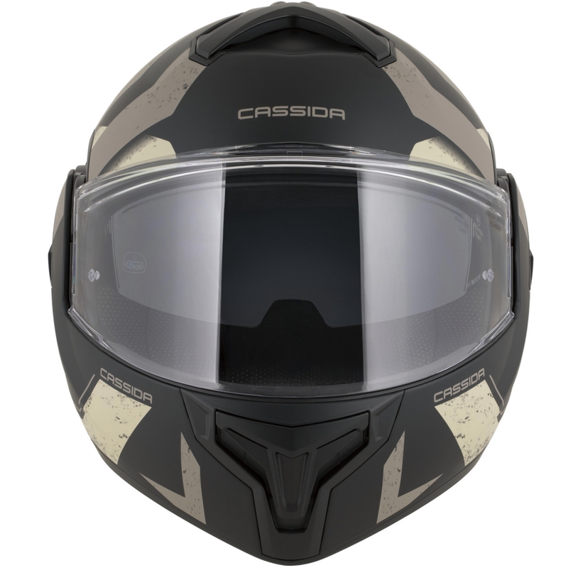 Cassida MultiFlip Korp atlenkiamas motociklo šalmas, matinės juodos-smėlio-chaki spalvos