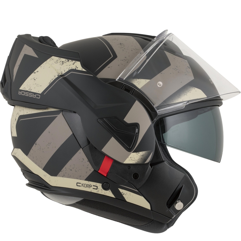 Cassida MultiFlip Korp atlenkiamas motociklo šalmas, matinės juodos-smėlio-chaki spalvos