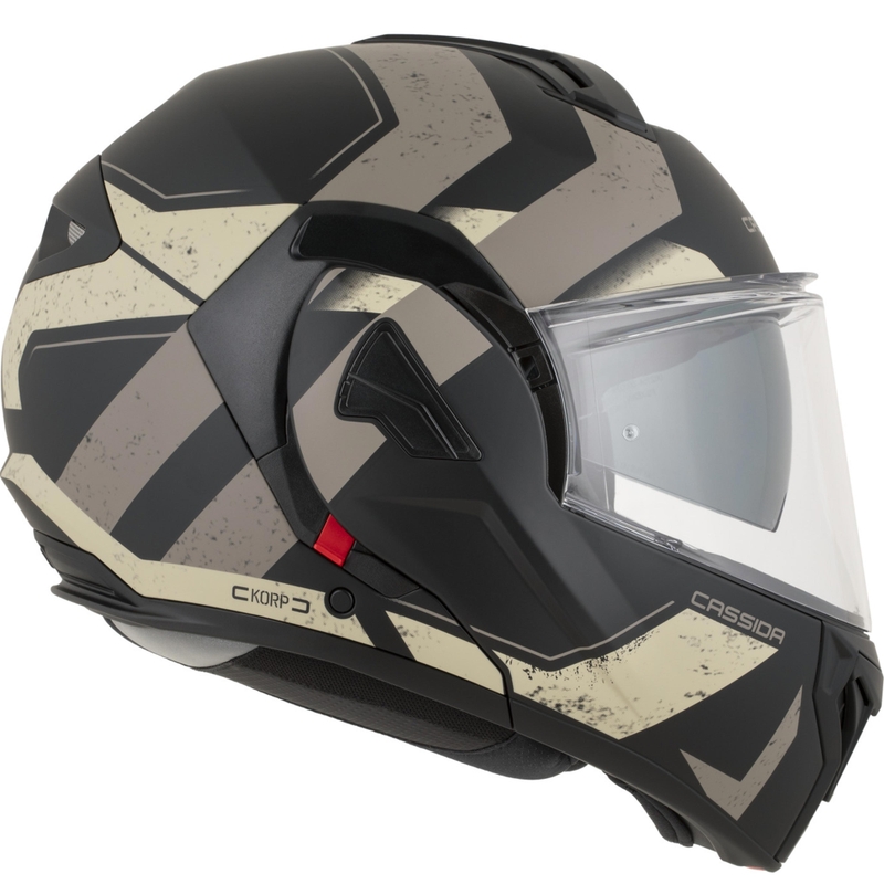 Cassida MultiFlip Korp atlenkiamas motociklo šalmas, matinės juodos-smėlio-chaki spalvos