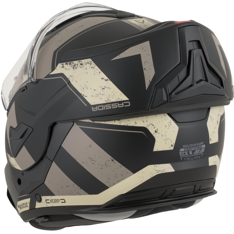 Cassida MultiFlip Korp atlenkiamas motociklo šalmas, matinės juodos-smėlio-chaki spalvos
