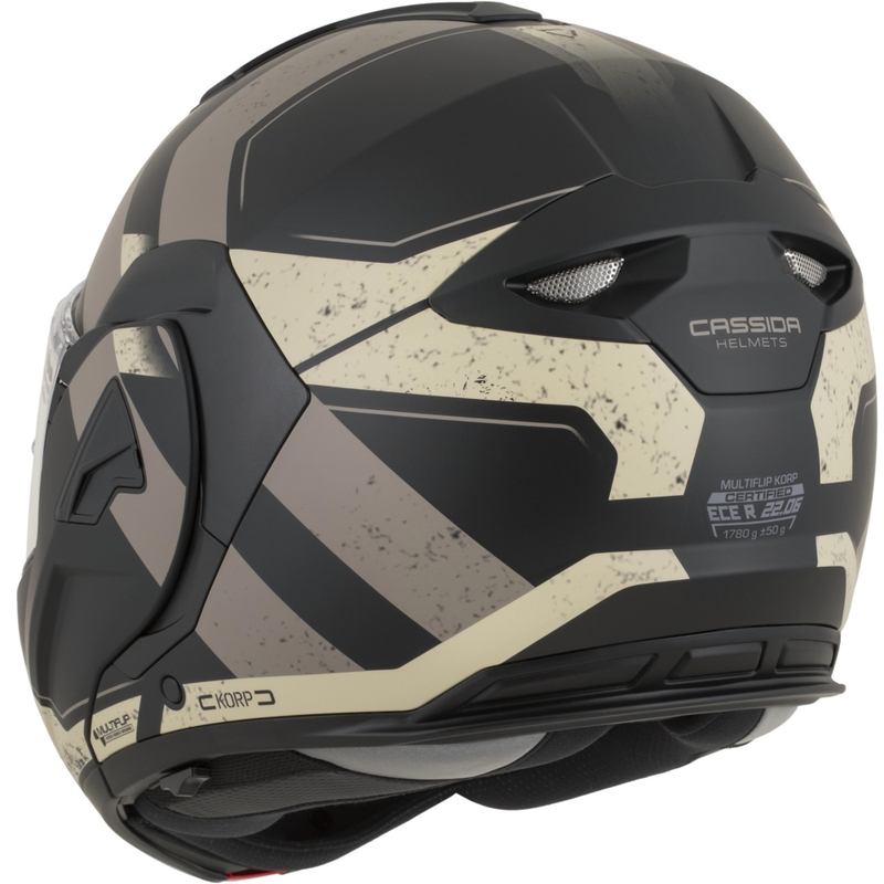 Cassida MultiFlip Korp atlenkiamas motociklo šalmas, matinės juodos-smėlio-chaki spalvos