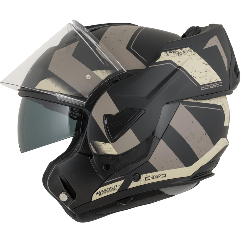 Cassida MultiFlip Korp atlenkiamas motociklo šalmas, matinės juodos-smėlio-chaki spalvos