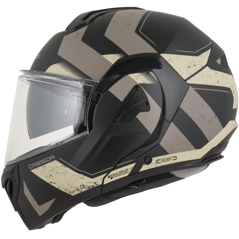 Cassida MultiFlip Korp atlenkiamas motociklo šalmas, matinės juodos-smėlio-chaki spalvos