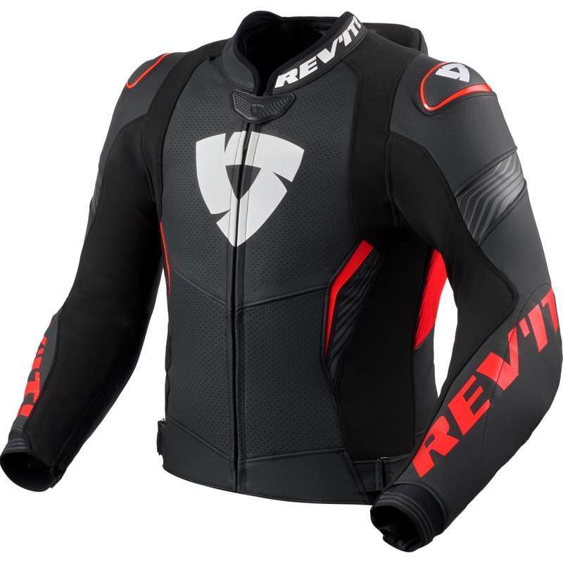 Revit Argon 3 PRO motociklo odinė striukė, juoda-fluorescencinė raudona
