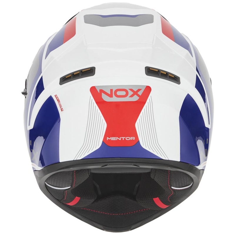 Uždaras motociklo šalmas NOX N402 Mentor balta-mėlyna-raudona