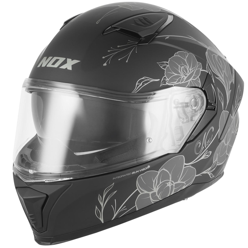Uždaras motociklo šalmas NOX N402 Spring matinės juodos-sidabrinės spalvos