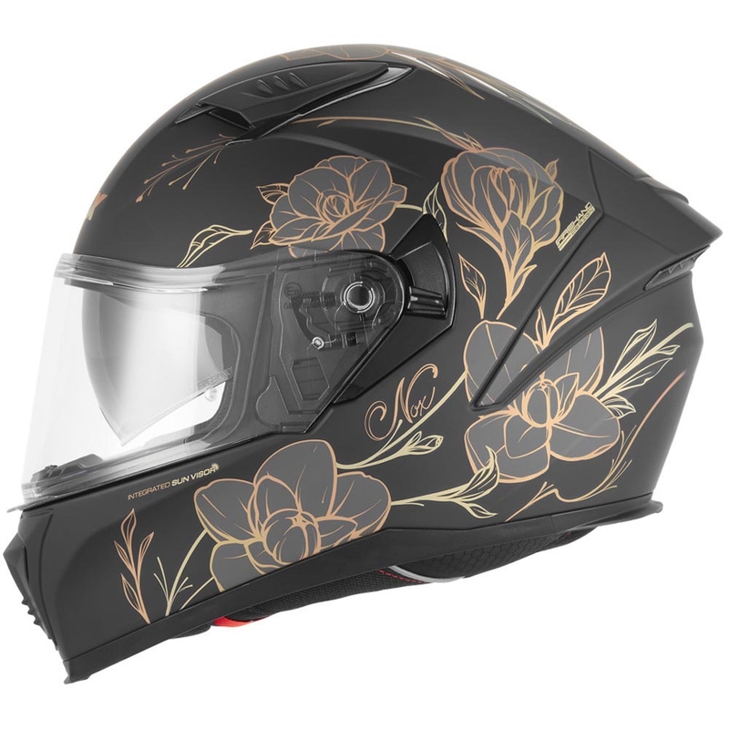 Uždaras motociklo šalmas NOX N402 Spring matinės juodos-auksinės spalvos