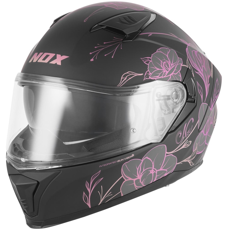 Uždaras motociklo šalmas NOX N402 Spring matinės juodos-rožinės spalvos