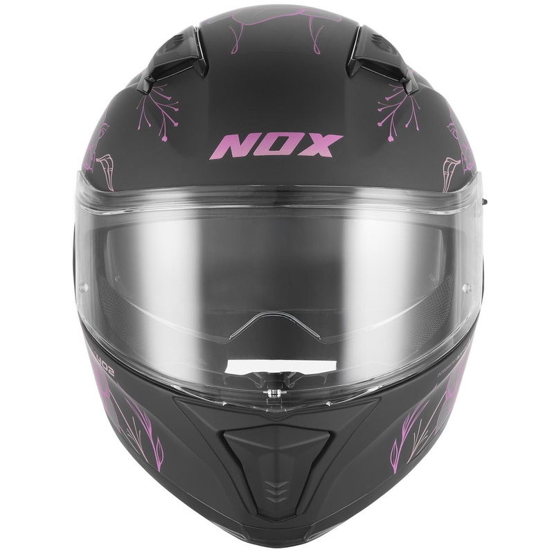 Uždaras motociklo šalmas NOX N402 Spring matinės juodos-rožinės spalvos