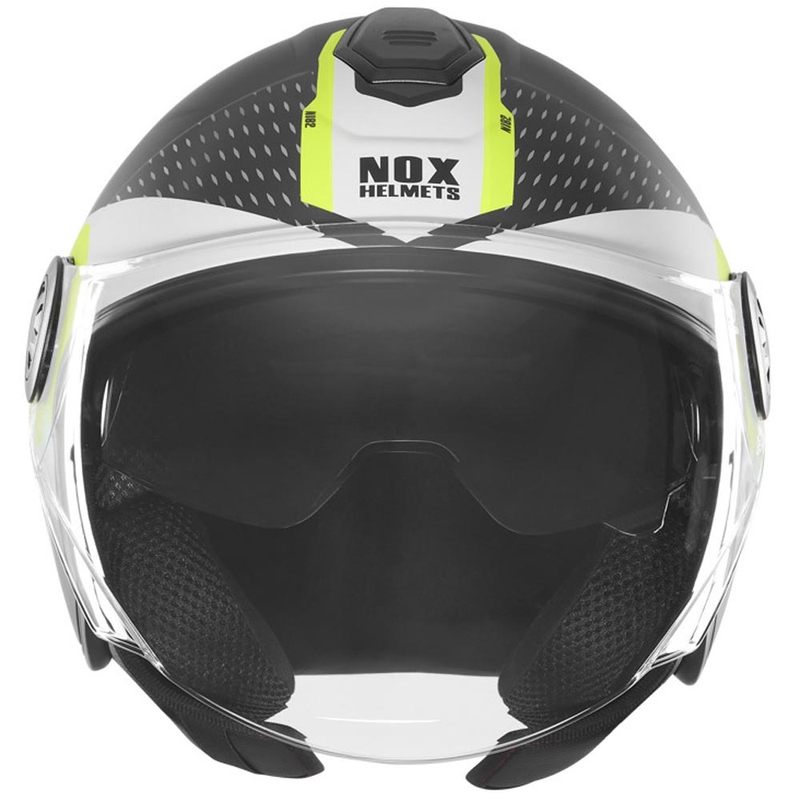 Atviras motociklo šalmas NOX N182 Apvalus matinės juodos-fluorescencinės geltonos spalvos