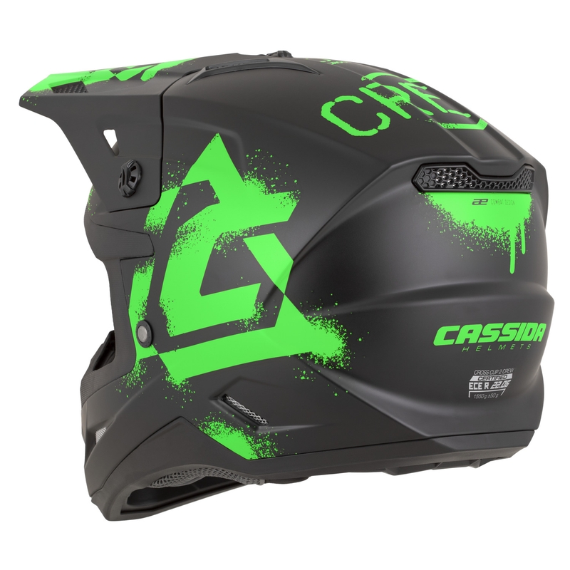 Cassida Cross Cup 2 Crew motokroso šalmas matinės juodos-fluorescencinės žalios spalvos