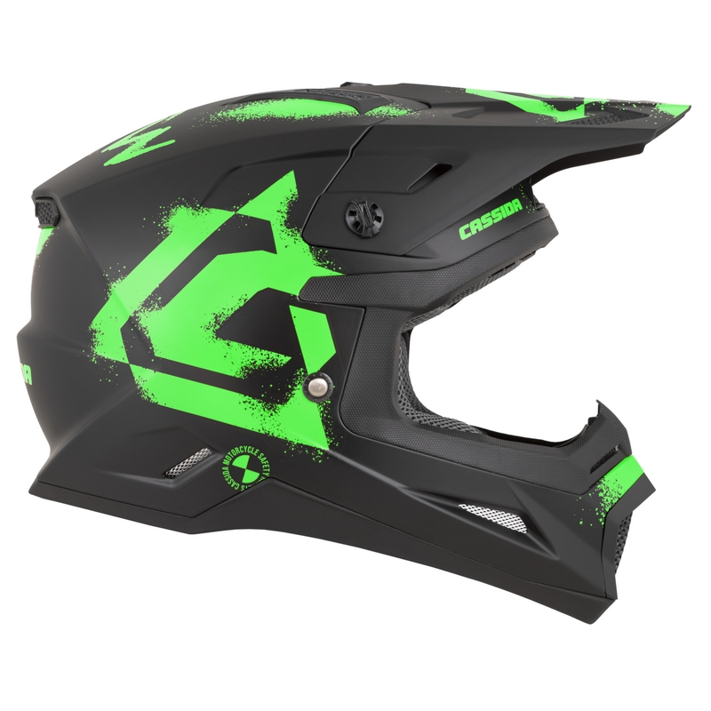 Cassida Cross Cup 2 Crew motokroso šalmas matinės juodos-fluorescencinės žalios spalvos