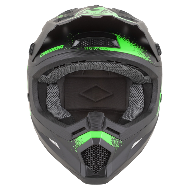 Cassida Cross Cup 2 Crew motokroso šalmas matinės juodos-fluorescencinės žalios spalvos