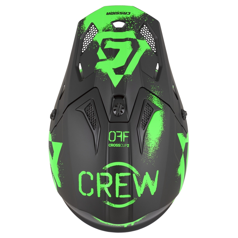 Cassida Cross Cup 2 Crew motokroso šalmas matinės juodos-fluorescencinės žalios spalvos