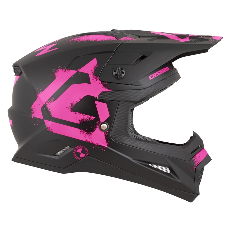 Cassida Cross Cup 2 Crew motokroso šalmas matinės juodos-fluorescencinės rožinės spalvos