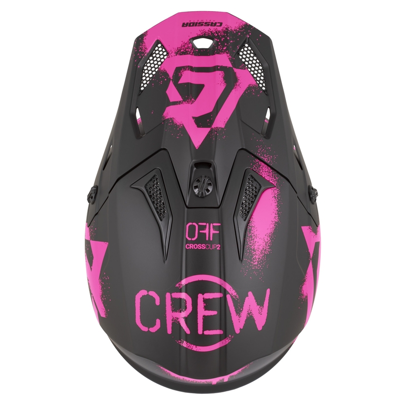 Cassida Cross Cup 2 Crew motokroso šalmas matinės juodos-fluorescencinės rožinės spalvos