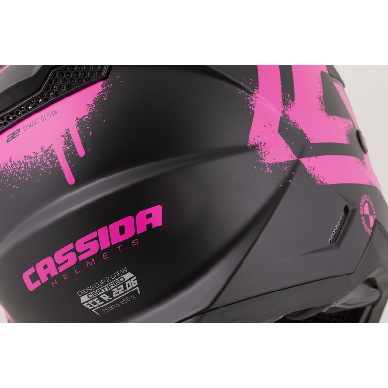 Cassida Cross Cup 2 Crew motokroso šalmas matinės juodos-fluorescencinės rožinės spalvos