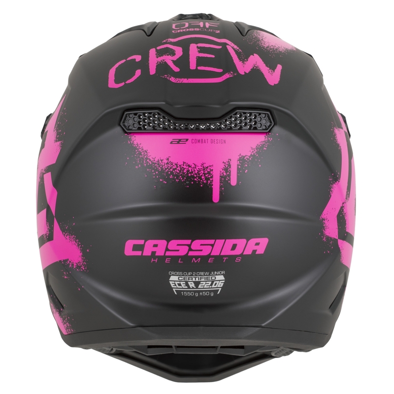 Vaikiškas motokroso šalmas Cassida Cross Cup 2 Crew Junior matinės juodos-fluorescencinės rožinės spalvos
