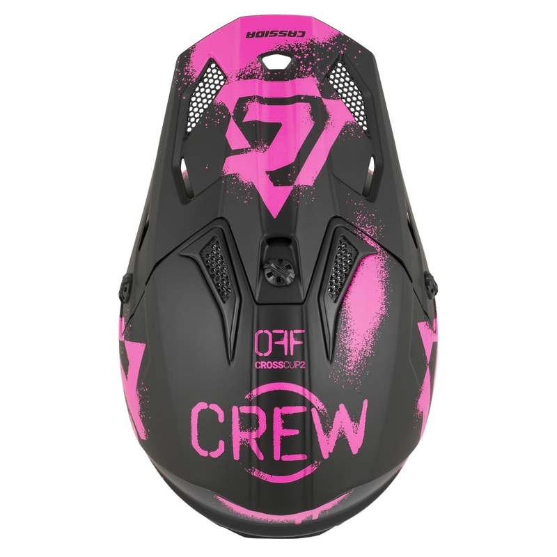 Vaikiškas motokroso šalmas Cassida Cross Cup 2 Crew Junior matinės juodos-fluorescencinės rožinės spalvos