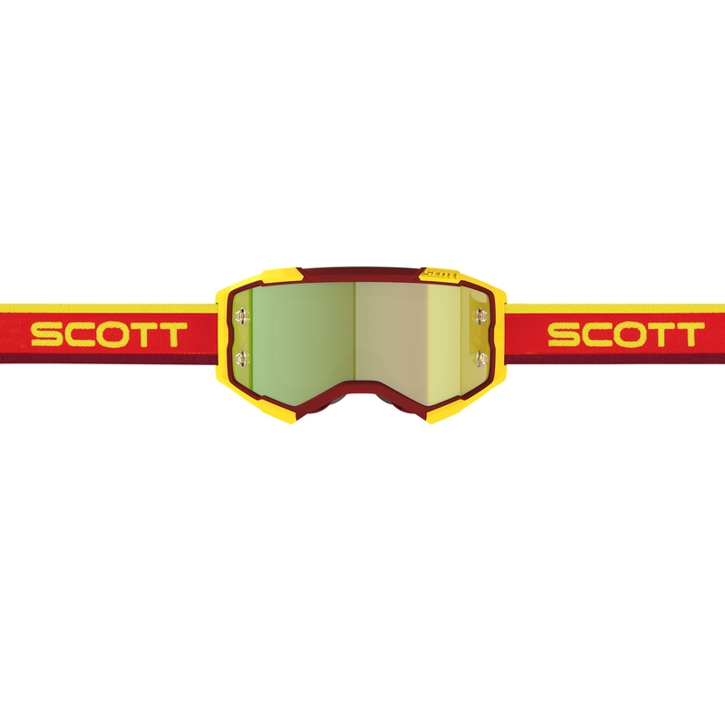 SCOTT Fury CH raudonai geltoni motokroso akiniai su geltonu veidrodiniu plexiglasu