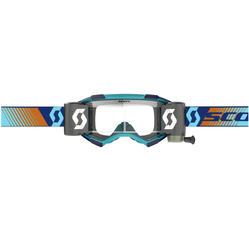 SCOTT Fury WFS motokroso akiniai mėlynai oranžiniai su skaidriu plexiglas