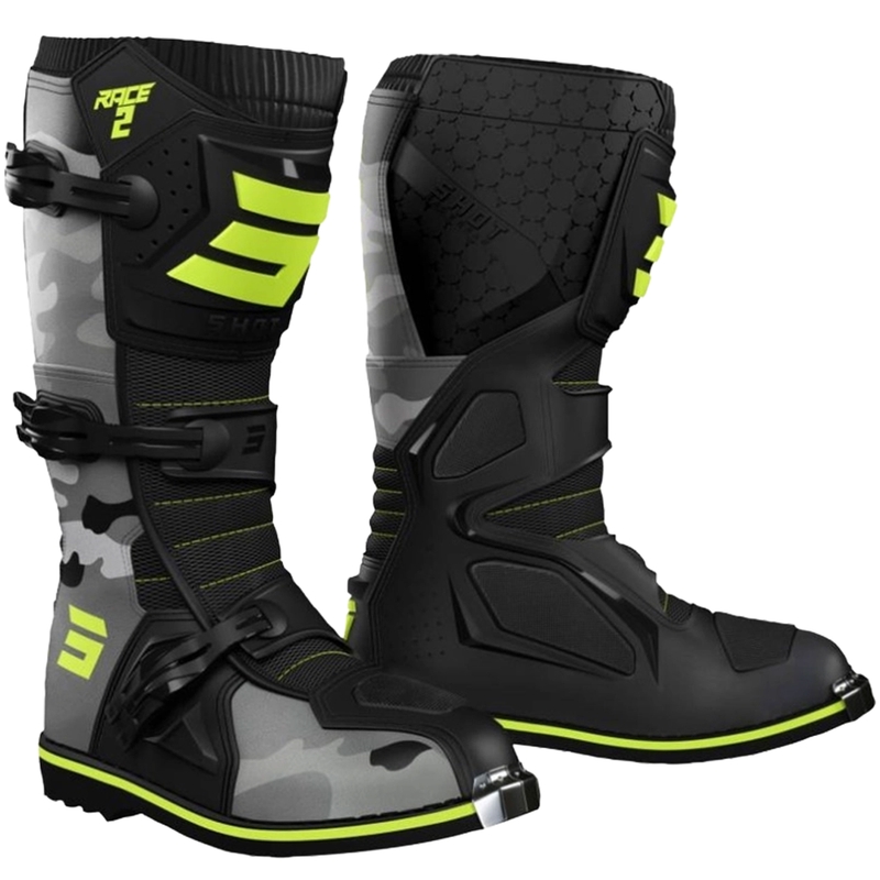 Vaikiški motociklininko batai Shot Race 2 camo-fluo yellow