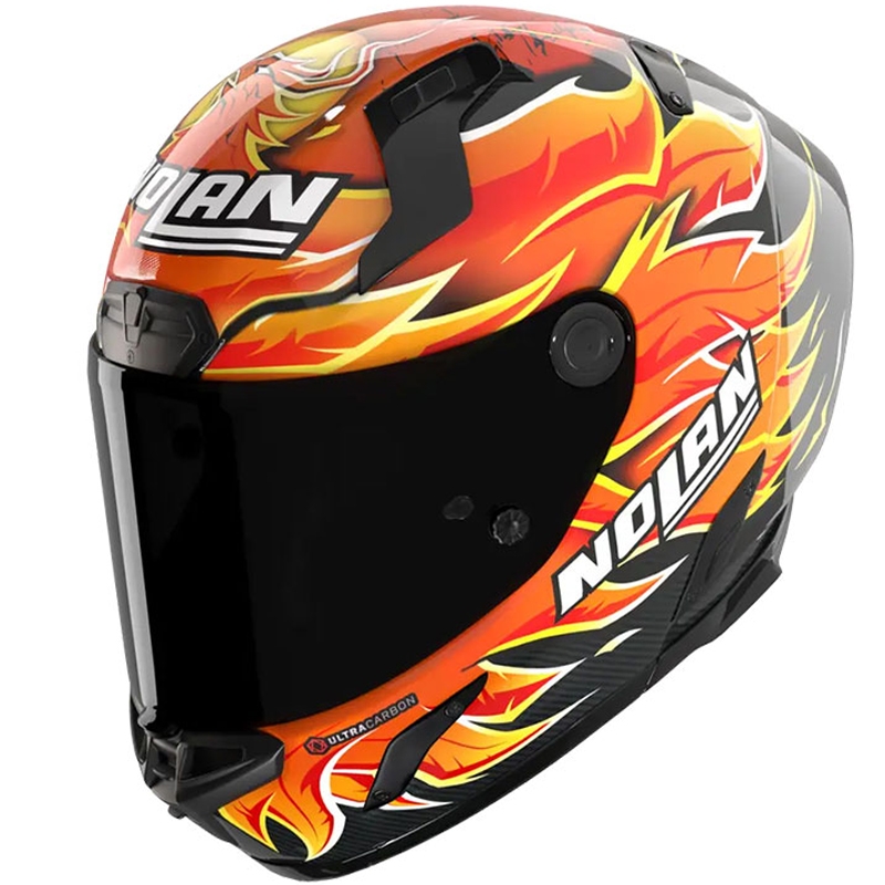 Uždaras motociklo šalmas Nolan X-804 RS Ultra Carbon Replica Iannone 368 juoda-raudona-oranžinė-geltona