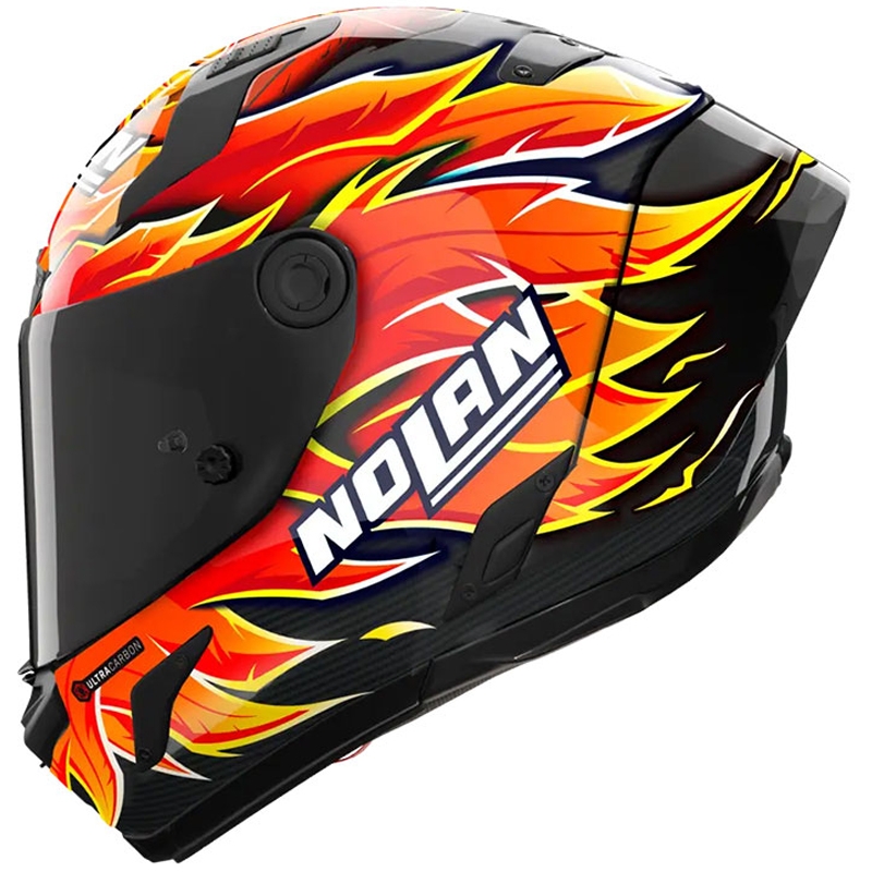 Uždaras motociklo šalmas Nolan X-804 RS Ultra Carbon Replica Iannone 368 juoda-raudona-oranžinė-geltona