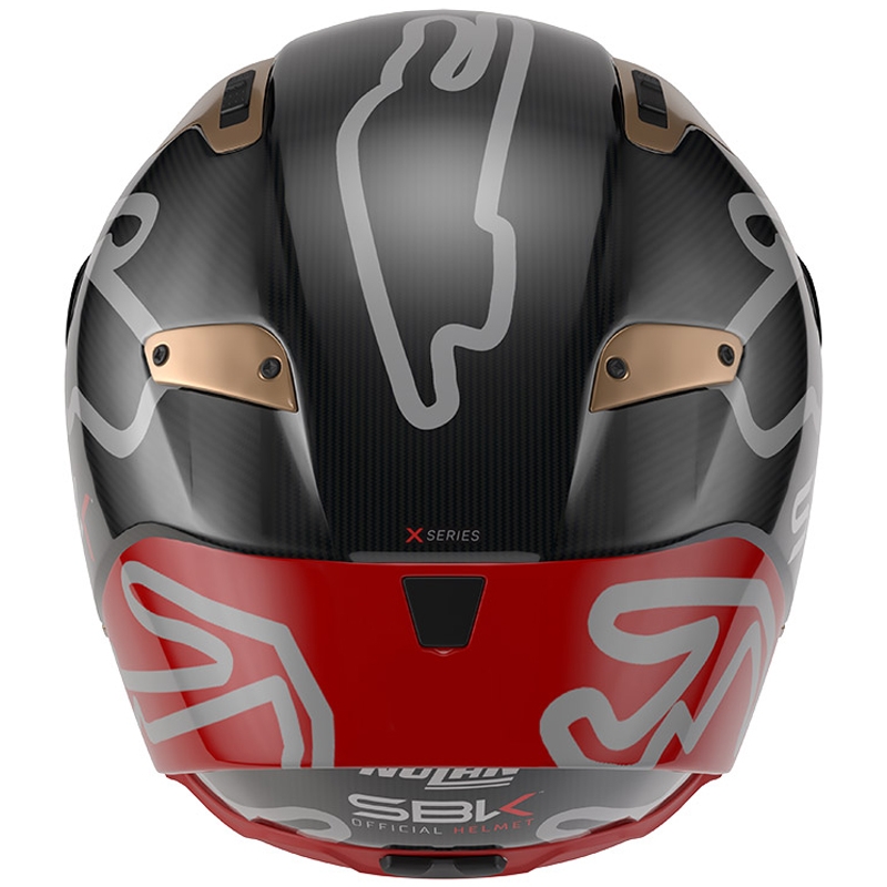 Nolan X-804 RS Ultra Carbon SBK uždaras motociklo šalmas, blizgi juoda-raudona-auksinė