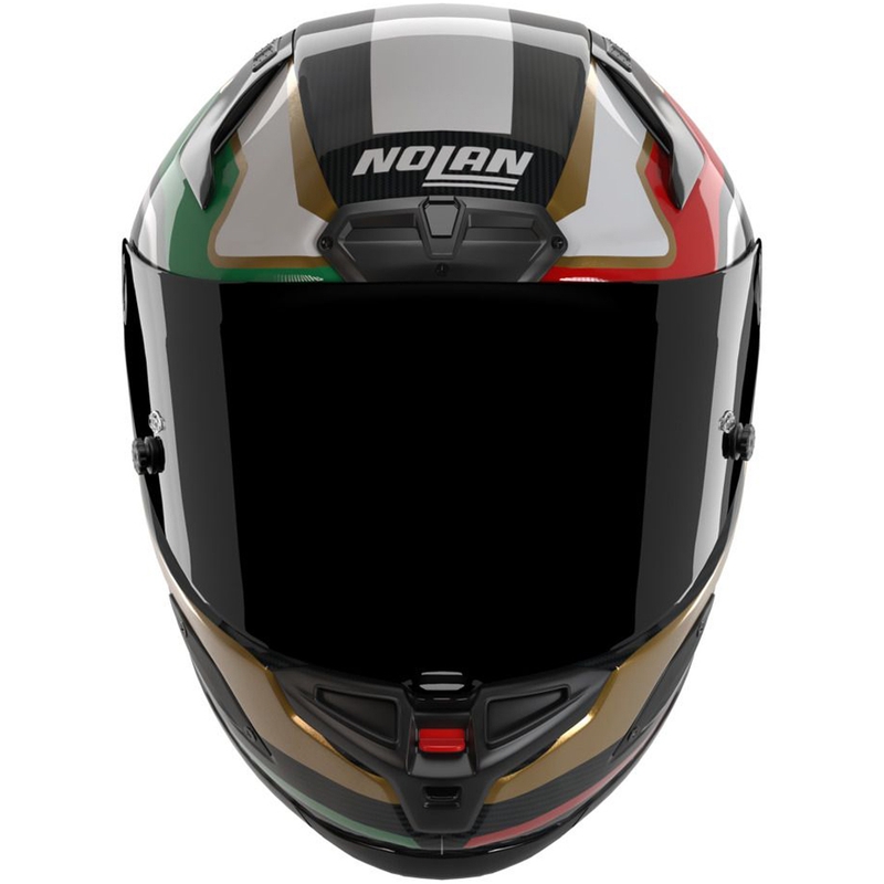Uždaras motociklo šalmas Nolan X-804 RS Ultra Carbon Piega blizgi juoda-auksinė-raudona-žalia